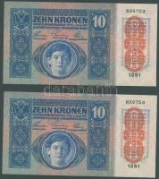 1915. 10K (2x) piros "Deutschösterreich" fny-sal, egymásutáni sorszámokkal T:I