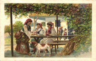 1912 Cigány jósnő / gypsy fortune teller, litho