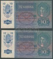 1915. 10K (2x) piros "Deutschösterreich" fny-sal, egymásutáni sorszámokkal T:I