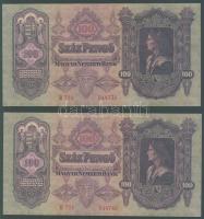 1930. 100P (2x) egymásutáni sorszámokkal T:II+ Csak egyszer hajtva, törve nem!