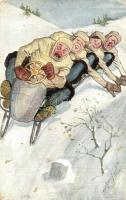 1918 Four-men controllable bobsled, humour. B.K.W.I. 412-4. s: Carl Josef + M. kir. 54. honvéd hadosztály roham zászlóalj Gazdasági Hivatala (EK)