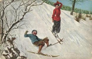 Skiing couple, humour. F.E.D. No. 330.
