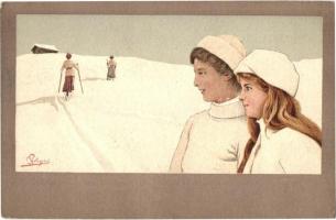 Skiing ladies, winter sport. Vouga & Cie. No. 601. litho s: Pellegrini (fl)