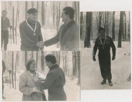 1951 Magyar téli műlesikló, sífutó és síugró bajnokság díjkiosztója. Szokolay Tamás, Komáromi Margit...