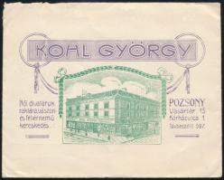 1900 Pozsony, Kohl György divatáru raktára grafikus céges boríték 16x13 cm