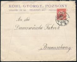 1900 Pozsony, Kohl György divatáru raktára grafikus céges boríték 16x13 cm