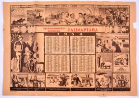 1954 A Veszprém Megyei Népújság falinaptára szocreál jelenetekkel 52x70 cm Vékony savas papír, beszakadásokkal