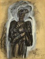 Pór Bertalan (1880-1964): Kontyos nő 1947. Vegyes technika, papír, jelzett, üvegezett keretben, 30×23 cm