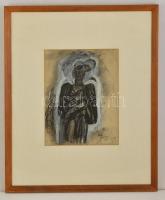 Pór Bertalan (1880-1964): Kontyos nő 1947. Vegyes technika, papír, jelzett, üvegezett keretben, 30×2...