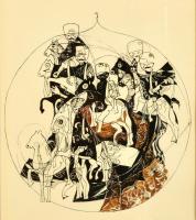 Takács Pál (1932-): Karácsony. Szitanyomat, papír, jelzett, üvegezett keretben, 44×32 cm