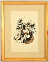 Takács Pál (1932-): Karácsony. Szitanyomat, papír, jelzett, üvegezett keretben, 44×32 cm