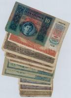 1915-1923. 10db-os vegyes magyar korona bankjegy tétel T:III,III-