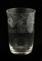 12 db üveg pohár, csiszolt, apró csorbákkal, karcolásokkal, m: 10 cm és 12 cm közötti méretben