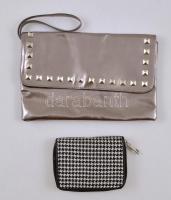 Női borítéktáska, fém díszítéssel, jó állapotban, 16×25 cm + fekete-fehér női pénztárca, 13×9×3 cm