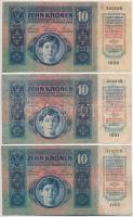 1915. 10K (3x) + 1916. 1K (3x) egyik "Deutschösterreich" felülbélyegzéssel T:III,III-
