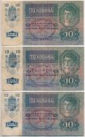 1915. 10K (3x) + 1916. 1K (3x) egyik "Deutschösterreich" felülbélyegzéssel T:III,III-