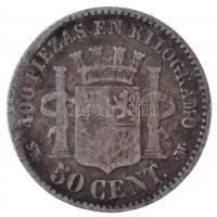 Spanyolország 1869SN-M 50c Ag T:3 karc
Spain 1869SN-M 50 Centimos Ag C:F scratch
Krause KM#651