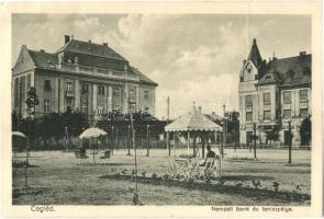 Cegléd, Nemzeti bank és teniszpálya, vasútállomás, Kossuth tér - 3 db régi képeslap / 3 pre-1945 pos...