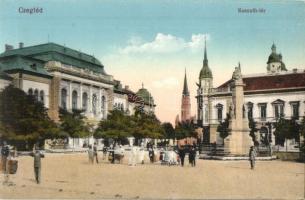 Cegléd, Nemzeti bank és teniszpálya, vasútállomás, Kossuth tér - 3 db régi képeslap / 3 pre-1945 pos...