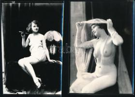 cca 1928 Demeter Károly (1892-1983) párizsi korszakából való 3 db, szolidan erotikus jelzetlen fénykép, azonos méretű üveglemez negatívról készült, későbbi kontakt másolatok a szerző hagyatékából, 18x12 cm