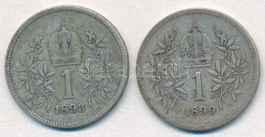 Ausztria 1893-1899. 1K Ag "Ferenc József" (2xklf) T:2-,3 Austria 1893-1899. 1 Corona Ag &q...