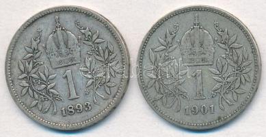 Ausztria 1893-1901. 1K Ag "Ferenc József" (2xklf) T:2- Austria 1893-1901. 1 Corona Ag &quo...