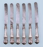 Antik ezüst (Ag.) nyelű kés készlet, 6 db, jelzettek, h: 19 cm, bruttó 168 g