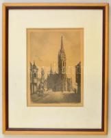Helbing Ferenc (1870-1958): Mátyás templom. Rézkarc, papír, jelzett (más szignóval), üvegezett keret...