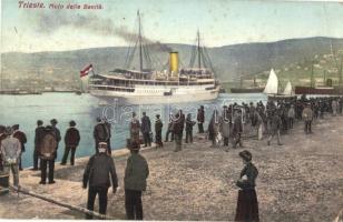 Molo della Sanita. Editore Milan Mandich No. 734. / Lloyddampfer Thalia / Lloyd Austriaco Austrian steamship SS Thalia in Trieste (Trst), port, ship station (EB)