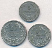 Bulgária 1906. 5s Cu-Ni + 1912. 10s Cu-Ni + 1913. 20s Cu-Ni T:2
Bulgaria 1906. 5 Stotinki Cu-Ni + 1...