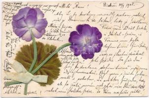 1901 Flowers, silk greeting card (EB)