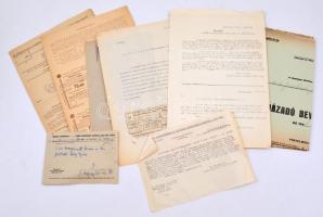 cca 1945-46 Grosschmidt Gézáné, Márai Sándor anyjának lebombázott Mikó utca- Logodi utca sarkán álló házának helyreállítási és bontási ügyeivel kapcsolatos iratok, levelek, házadókönyv 7 db