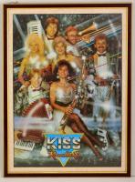 cca 1985 Kiss and Roundkicks zenekar plakát, hajtásnyommal, üvegezett keretben, 65×45 cm
