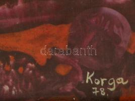 1980 Korga György (1935-2002) dedikációja, festményéről készült ofszet plakátján, üvegezett keretben...
