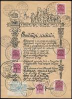 1940 Erdélyi induló. A felszabadulás emlékére. Alkalmi bélyegzésekkel és bélyegekkel 16x21 cm