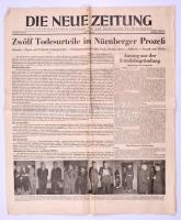 1946 a Die neue Zeitung német-amerikai újság lapszáma (okt. 2.) a nürnbergi perről szóló hírrel