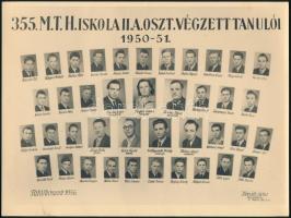 1951 Budapest, 355. M.T.H. Iskola tanárai és végzett növendékei, kistabló nevesített portrékkal, 18x24 cm