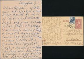1943 Márai Sándorné Matzner Ilona (Lola) két saját kézzel írt levele Dr. Jáky Gyula részére,(Márai Sándor) részben Sanyi barna kabátja ügyében,