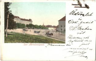 1899 Nagyszeben, Hermannstadt, Sibiu; Der Hermannsplatz / Hermann tér, szekerek. Kiadja G. A. Seraphin / square, horse-drawn carts (EK)