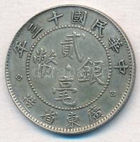 Kínai Császárság / Kwangtung Tartomány 1912-1920. 20c Ag (5,37g) T:2  Chinese Empire / Kwangtung Province 1912-1920. 20 Cents Ag (5,37g) C:XF