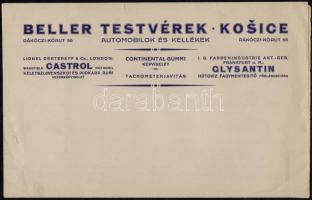 cca 1920 Beller tesvérek Košice díszes fejléces papír