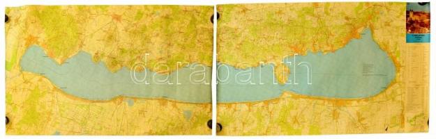 Nagyméretű Balaton térkép két részből. Kétoldalas. 220x72 cm