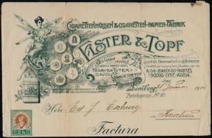 1901 Elster & Topf szivarkahüvely és -papírgyár díszes fejléces számlája okmánybélyeggel