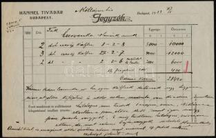 1922 Bp., Hammel Tivadar kályhakereskedő díszes számlája