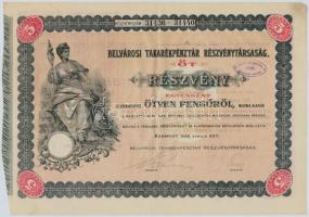 Budapest 1926. "Belvárosi Takarékpénztár Részvénytársaság" öt részvénye egyben 250P-ről (2...