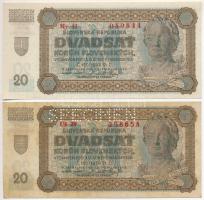 Szlovákia 1942. 20K + 20K SPECIMEN (MINTA) perforációval T:I-,III  Slovakia 1942. 20 Korun + 20 Korun with SPECIMEN perforation C:AU,F Krause 7