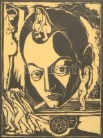 Kolozsváry Sándor (1896-1944): Illusztráció. Fametszet, papír, jelzett, üvegezett keretben, 16×13 cm