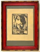 Kolozsváry Sándor (1896-1944): Illusztráció. Fametszet, papír, jelzett, üvegezett keretben, 16×13 cm