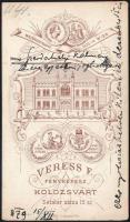 1879 Keményhátú portréfotó Veress Ferenc (1832-1916) kolozsvári műterméből, hátoldalon a műterem kép...