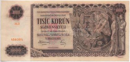 Szlovákia 1940. 1000K SPECIMEN (MINTA) perforációval T:II-,III ragasztónyom Slovakia 1940. 1000 Korun with SPECIMEN perforation C:VF,F glue mark Krause 13